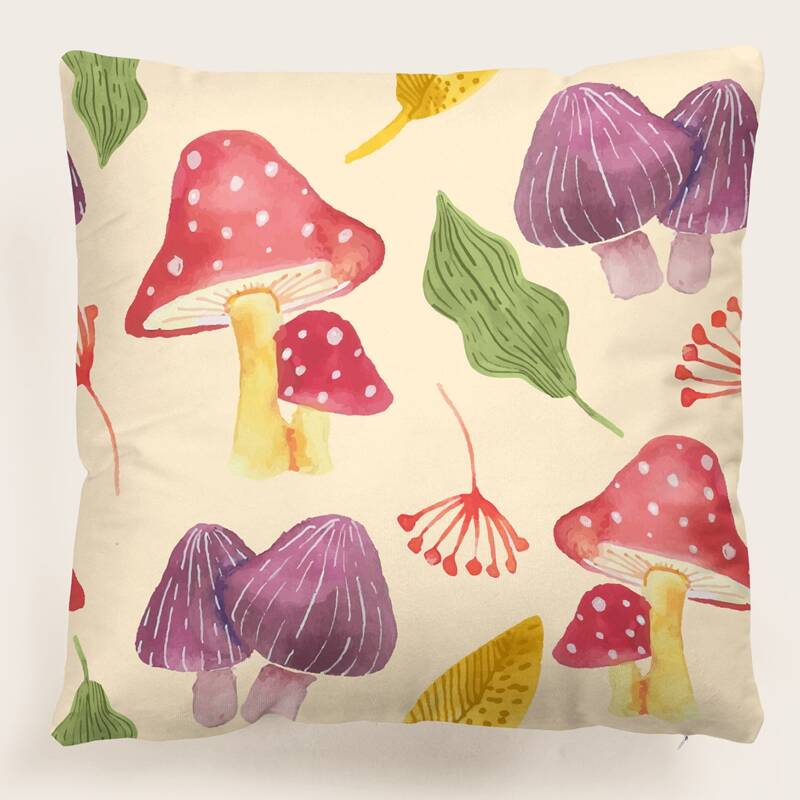 

Mushroom Print Cushion Cover Without Filler, Multicolor