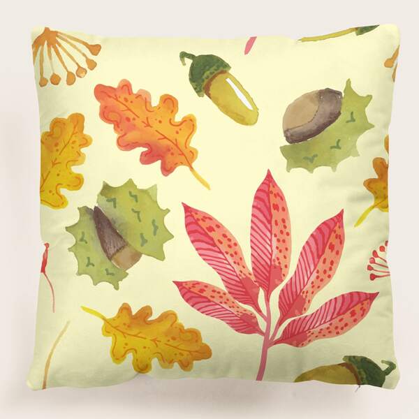 

Leaf Print Cushion Cover Without Filler, Multicolor