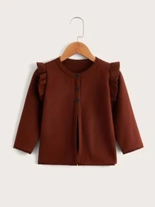 Cô gái mới biết đi Cardigans Xù Nút phía trước màu trơn Giải trí - Rỉ Nâu - Xem 1