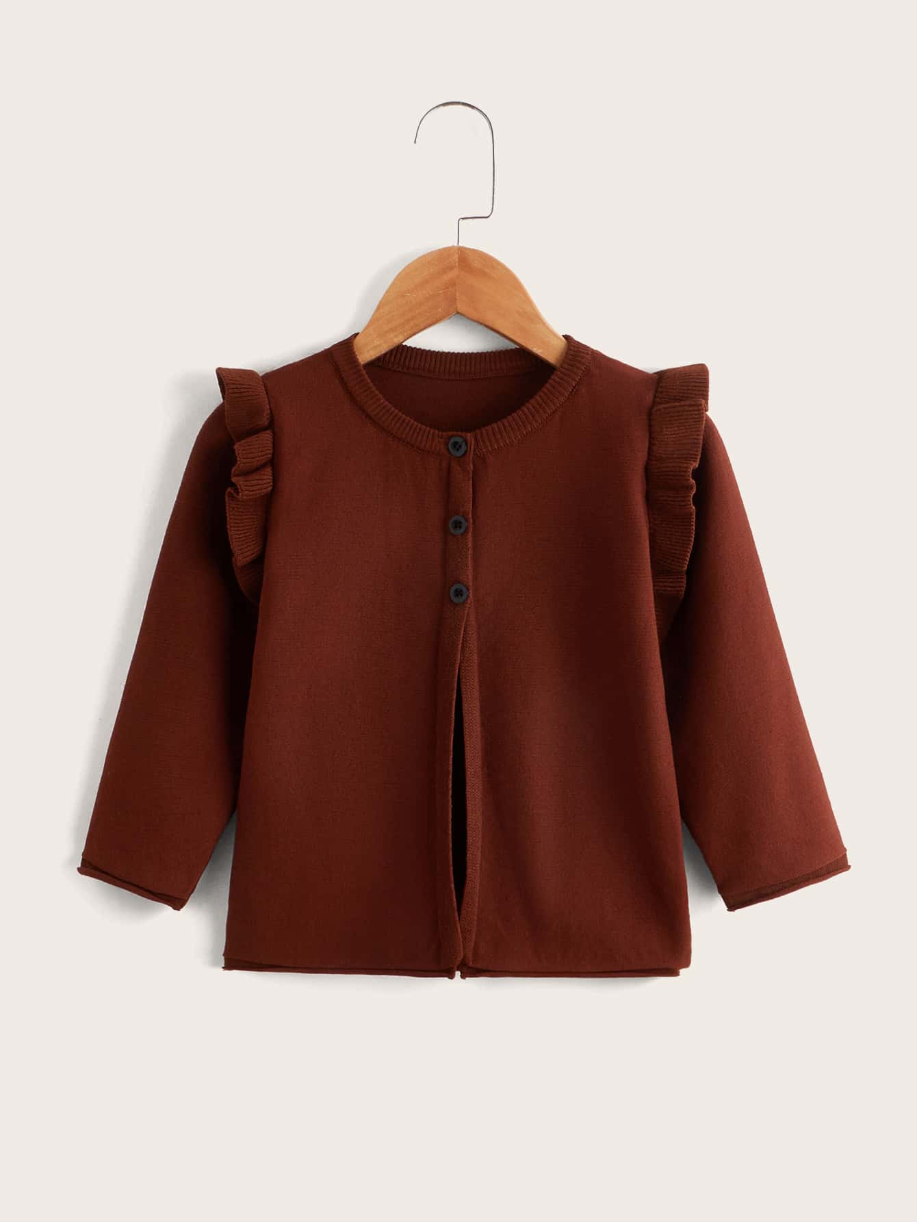 Cô gái mới biết đi Cardigans Xù Nút phía trước màu trơn Giải trí - Rỉ Nâu - Xem 1