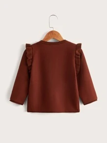 Cô gái mới biết đi Cardigans Xù Nút phía trước màu trơn Giải trí - Rỉ Nâu - Xem 2