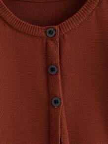 Cô gái mới biết đi Cardigans Xù Nút phía trước màu trơn Giải trí - Rỉ Nâu - Xem 3