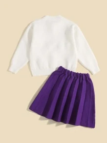 小女童葡萄貼花開襟衫和針織百褶半身裙 - 彩色 - 查看 2