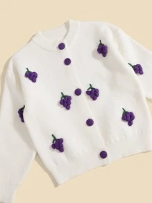 小女童葡萄貼花開襟衫和針織百褶半身裙 - 彩色 - 查看 3