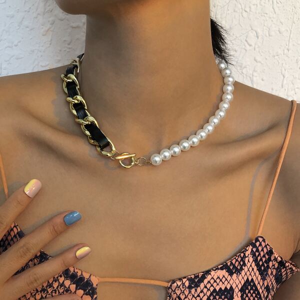 

Faux Pearl Decor Necklace, Gold