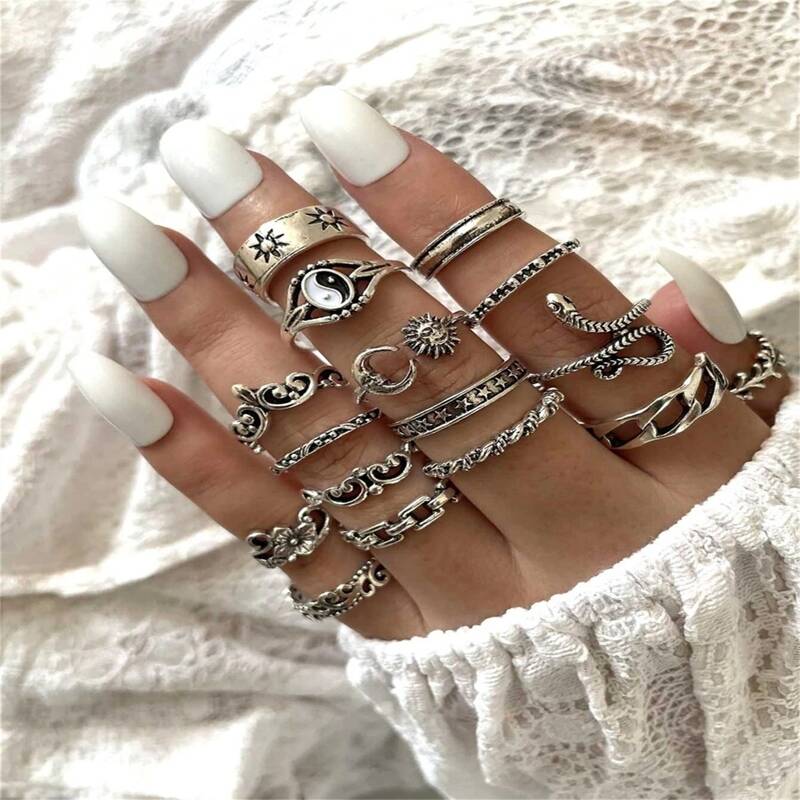 

16pcs Yin & Yang Decor Ring, Silver