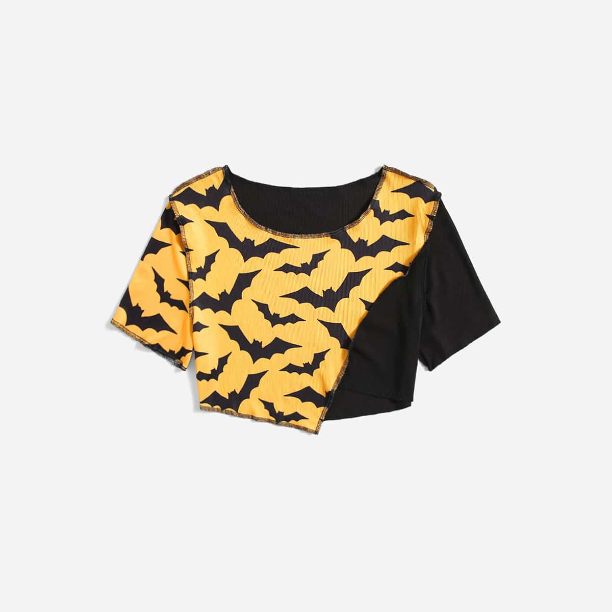 

Halloween Colorblock Bat Graphic Crop Tee, Multicolor