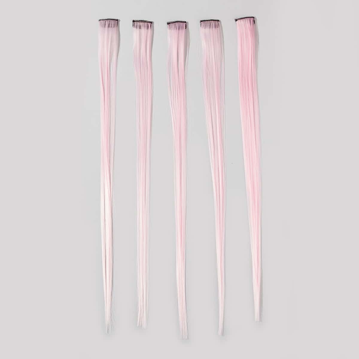 

5pcs Long Straight Synthetic Hairpiece, Pink