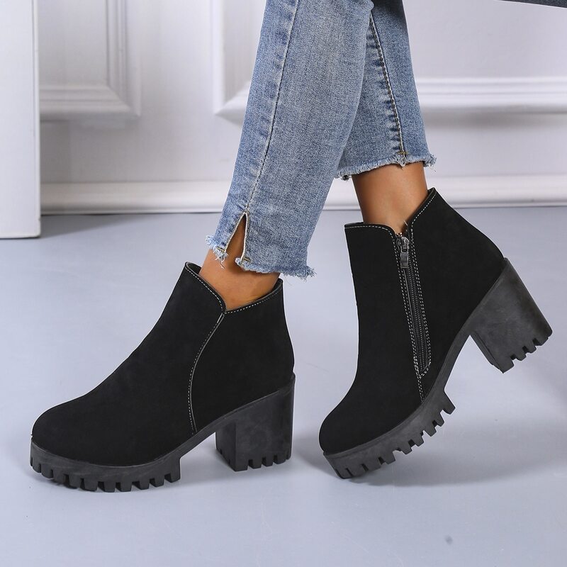 

Suede Side Zipper Platform Classic Boots, Black