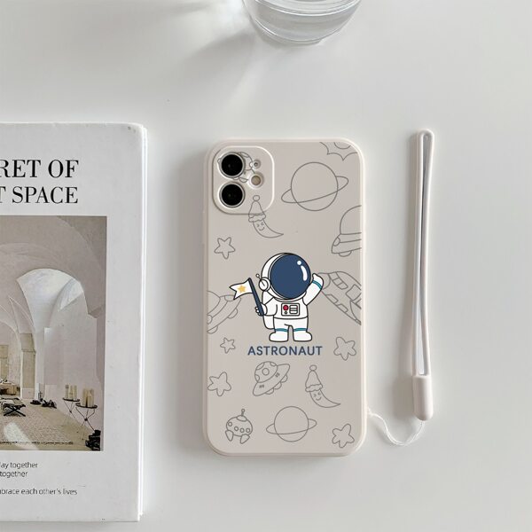 

Cartoon Astronaut Pattern Phone Case With Lanyard, Apricot