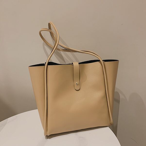 

Snap Button Shoulder Tote Bag, Khaki