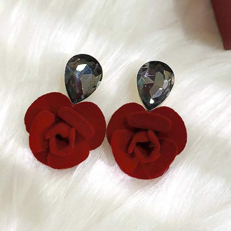 

Rose Drop Earrings, Red