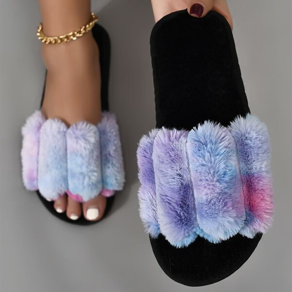 

Colorblock Fluffy Home Slippers, Multicolor