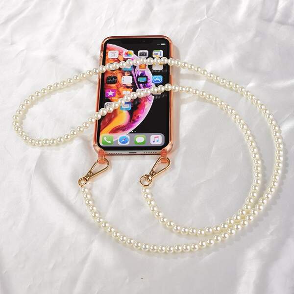 

Clear Phone Case With Faux Pearl Lanyard, Rose gold