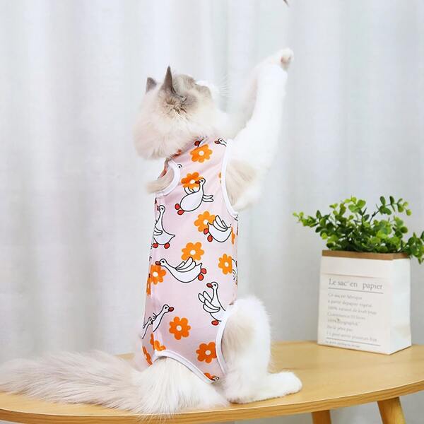 

Flower Print Pet Recovery Suit, Pink