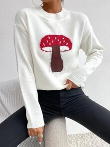 蘑菇落肩袖套頭毛衣 - 彩色 - 查看 4