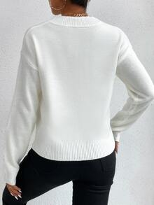 蘑菇落肩袖套頭毛衣 - 彩色 - 查看 5