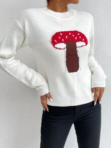 蘑菇落肩袖套頭毛衣 - 彩色 - 查看 2