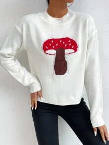 蘑菇落肩袖套頭毛衣 - 彩色 - 查看 3