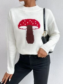 蘑菇落肩袖套頭毛衣 - 彩色 - 查看 1