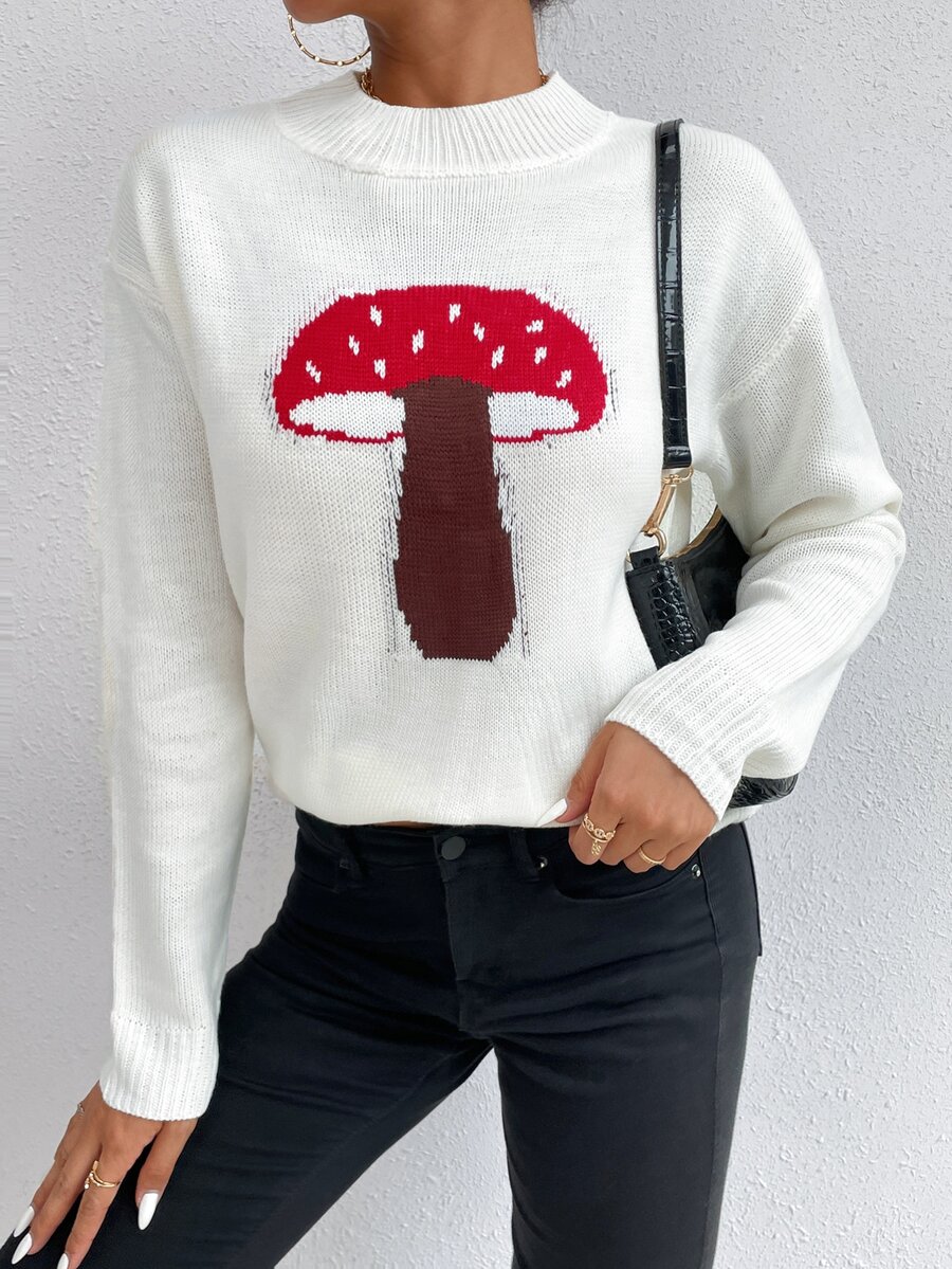 蘑菇落肩袖套頭毛衣 - 彩色 - 查看 1