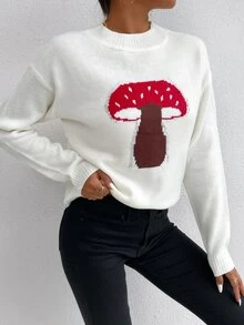 蘑菇落肩袖套頭毛衣 - 彩色 - 查看 6