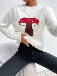 蘑菇落肩袖套頭毛衣 - 彩色 - 查看 7