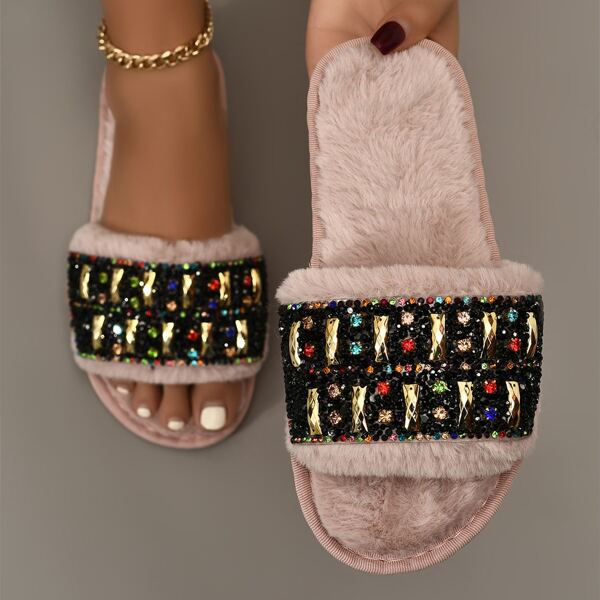 

Rhinestone Decor Home Slippers, Pink
