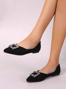 Women's Vintage Pointed Toe Flat X-Strap Shoes, Comfortable Canvas Work Shoes With Buckle, Versatile Soft Bottom Flats - Black - View 4