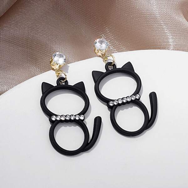 

Cat Decor Drop Earrings, Black