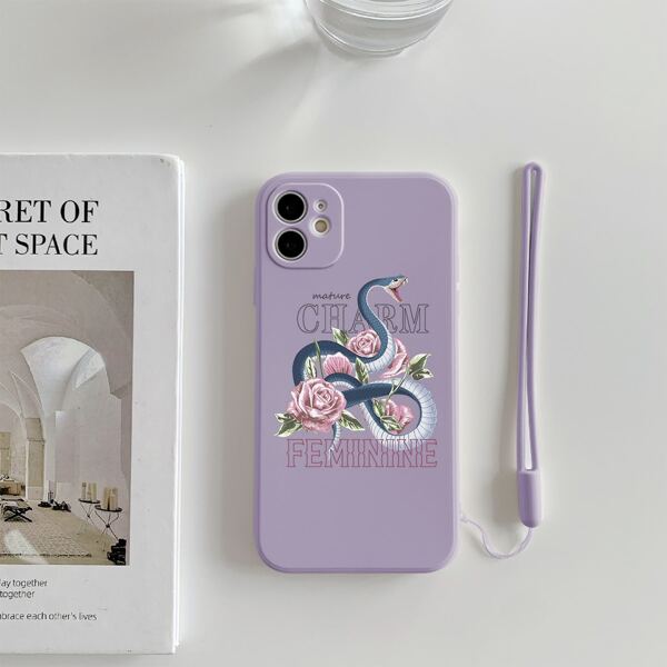 

Snake & Flower Pattern Phone Case, Mauve purple