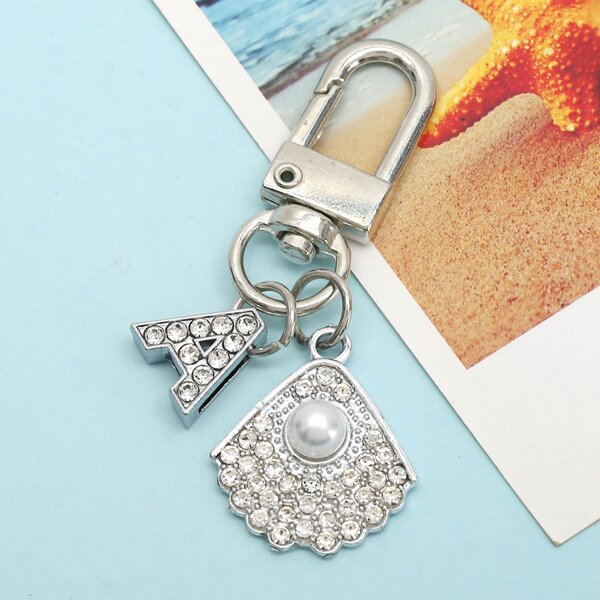 

Letter & Rhinestone Decor Bag Charm, Silver