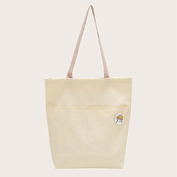 

Cartoon Decor Shoulder Tote Bag, Beige