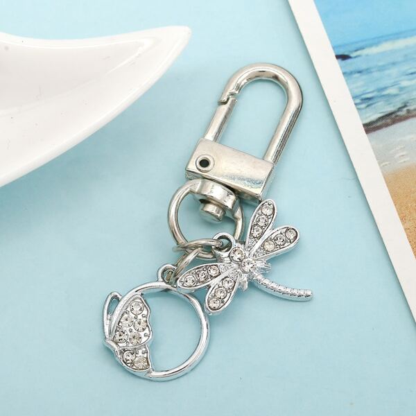 

Dragonfly Design Rhinestone Decor Bag Charm, Silver