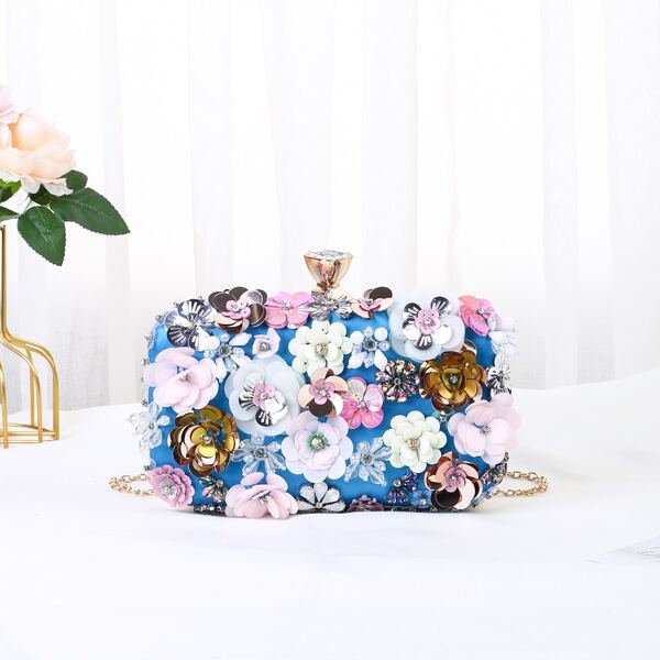 

Flower & Rhinestone Decor Box Bag, Multicolor