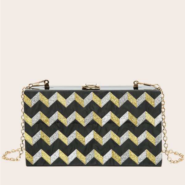 

Metallic Chevron Pattern Box Bag, Multicolor