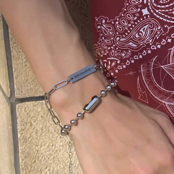 

2pcs Men Letter Detail Bracelet, Silver