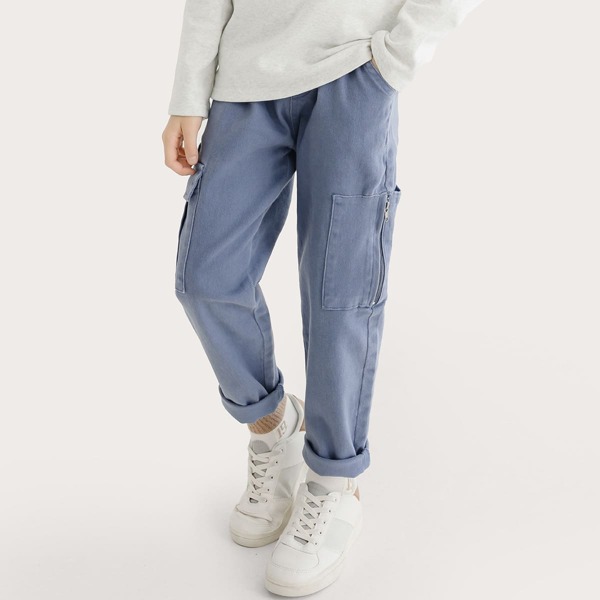 

Boys Flap Pocket Side Cargo Jeans, Medium wash