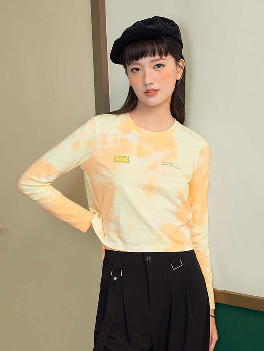 Camiseta de tie dye con estampado de slogan - Multicolor - Ver 1