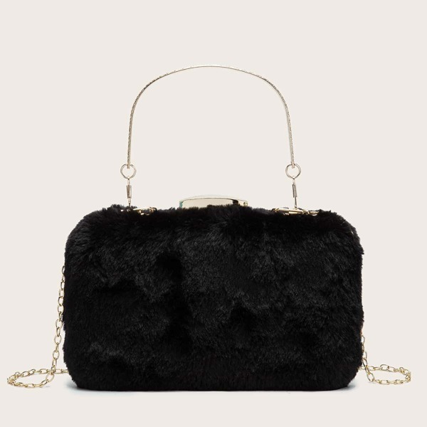 

Minimalist Fluffy Chain Clutch Bag, Black