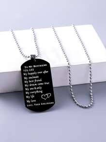 男士幾何吊墜項鍊 - 黑色 - 查看 1