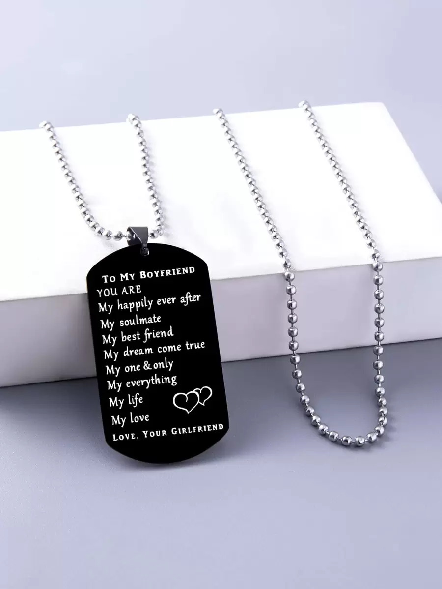 男士幾何吊墜項鍊 - 黑色 - 查看 1