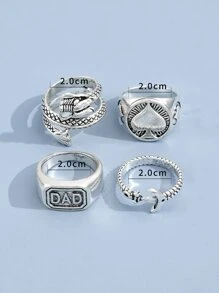 4pcs Men Letter & Anchor Decor Ring - Antique Silver - View 5