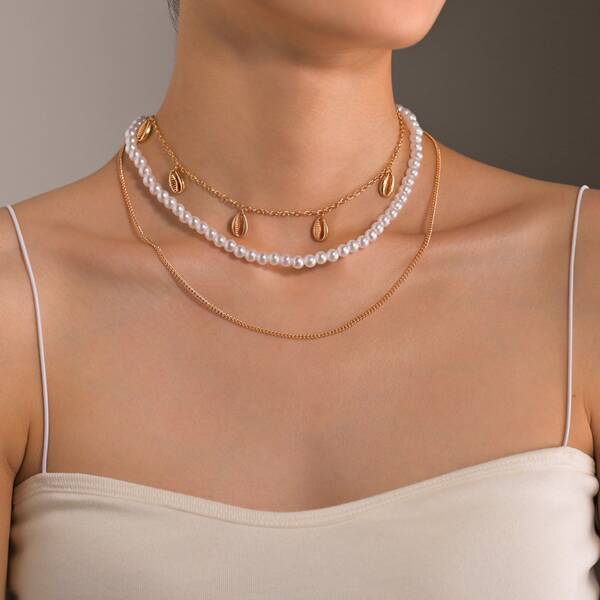 

2pcs Shell Charm Necklace, Multicolor