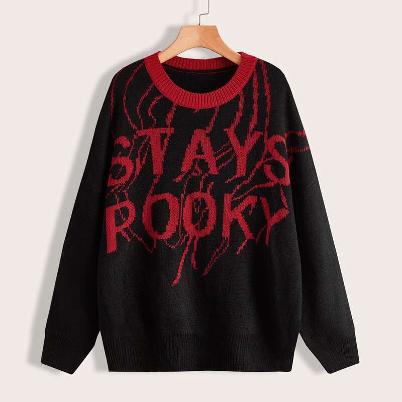 

Letter Drop Shoulder Sweater, Black