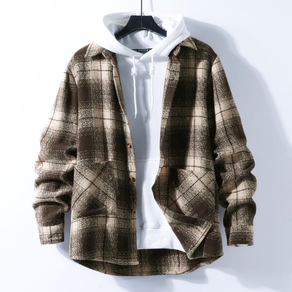 

Men 1pc Plaid Print Overcoat, Multicolor