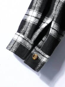 Manfinity Homme Men Plaid Print Pocket Patched Overcoat Without Hoodie - Black and White - View 5