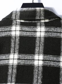 Manfinity Homme Men Plaid Print Pocket Patched Overcoat Without Hoodie - Black and White - View 6