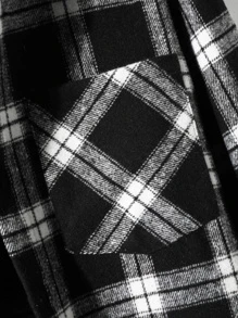 Manfinity Homme Men Plaid Print Pocket Patched Overcoat Without Hoodie - Black and White - View 8