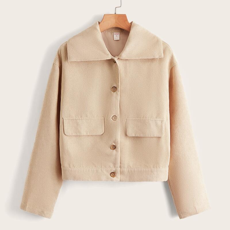 

Solid Corduroy Button Front Jacket, Apricot